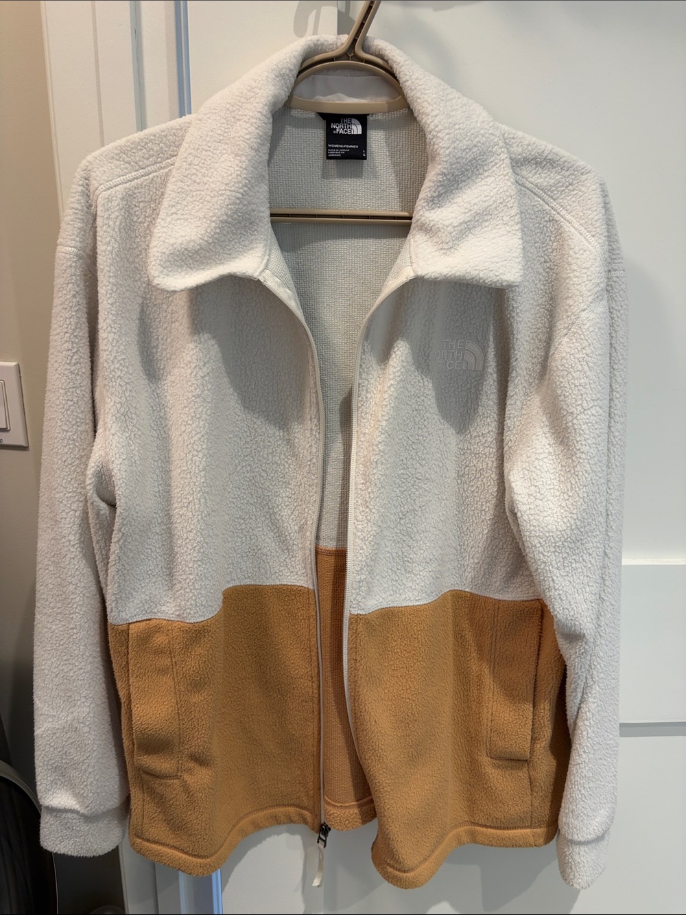 The North Face Two-Tone Teddy Fleece Jacket — Cream & Tan